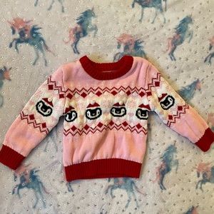 Girls 2t Christmas Sweater Cute Pink Penguin Cozy 24m Knit
